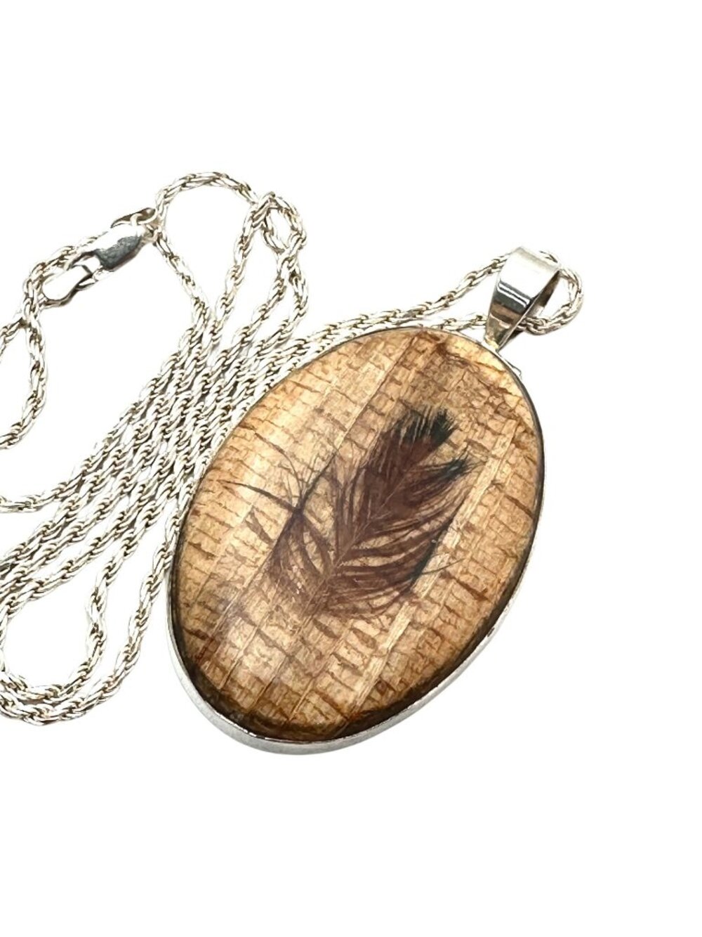Southwest Feather Design 2.5 Inch Pendant Sterling Silver 24 Inch Chain